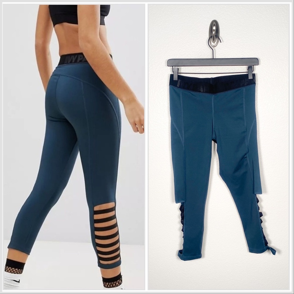 Ivy Park Active Strap Detail Crop leggings in teal with black detailing